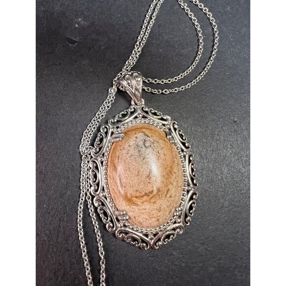 NEW picture jasper pendant in stainless steel with chain - Picture 1 of 8